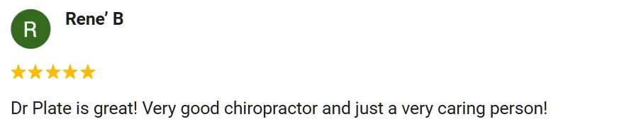 5-star Google review from Rene praising Plate Chiropractic.