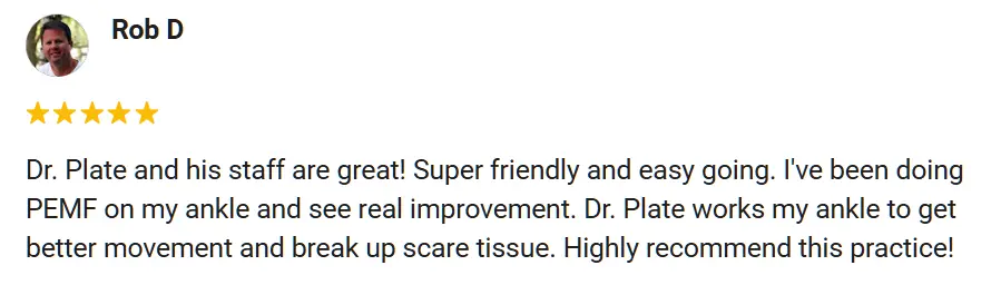 5-star Google review from Rob praising Plate Chiropractic.