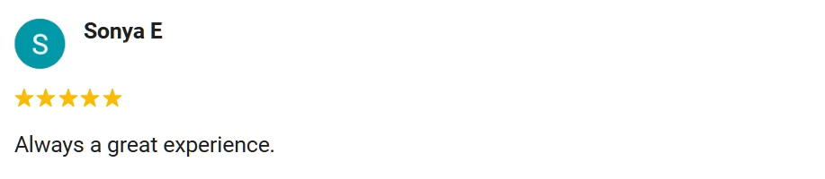 5-star Google review from Sonya praising Plate Chiropractic.